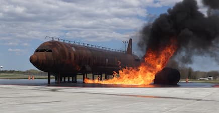 FVTC ARFF Training Center training airplane on fire